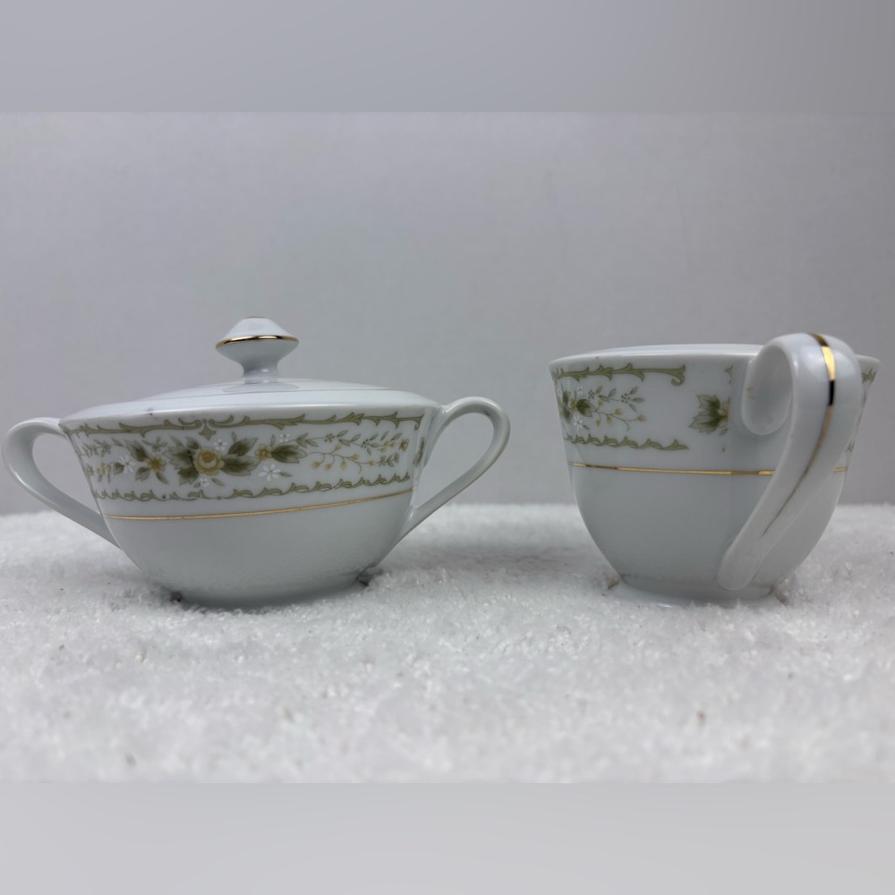 Vintage Waverly Fine China Sugar Bowl with Lid and Creamer-#3901 Pattern